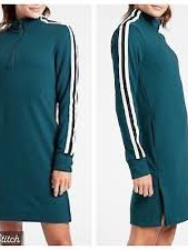 Athleta Crosstown Track Dress Teal Xs Long Sleeve Sporty Quarter Zip